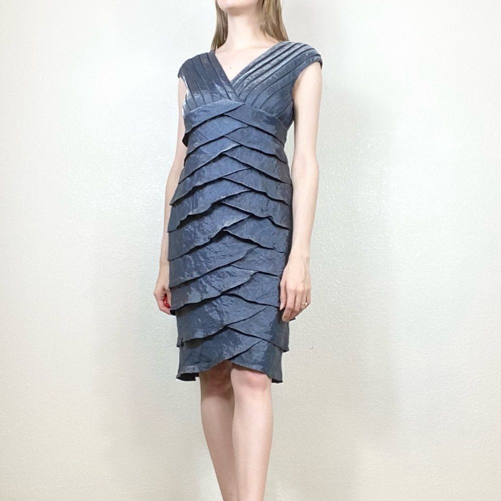 Adrianna Papell Navy Blue Shimmer Layered Cocktail Dress